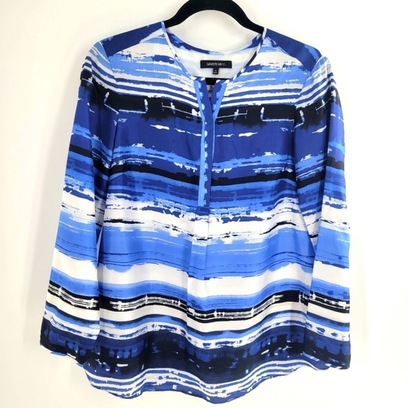 Lafayette 148 New York Tops - Lafayette 148 NYC Silk Blue White Ombre Stripe Long Sleeve V neck Blouse Size 6